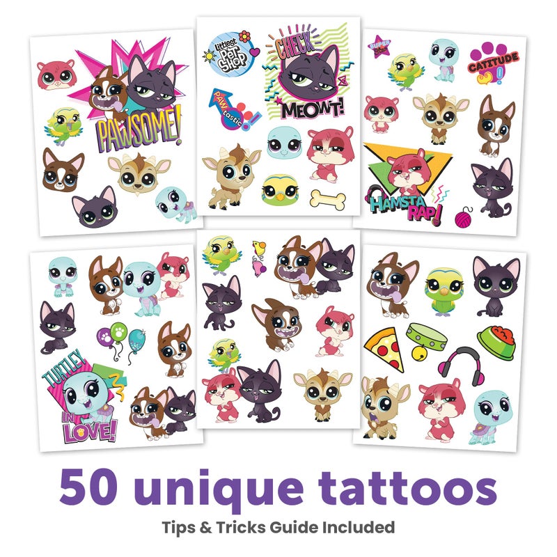 SAVVi Littlest Pet Shop Temporary Tattoos for Kids [50 pack]. Made in the USA w Certified Safe Ink. Kids Birthday Party Supplies and Party Favors Kit. Bulk Temporary Tattoos Stickers Set. Dogs, Cats, - Image 2